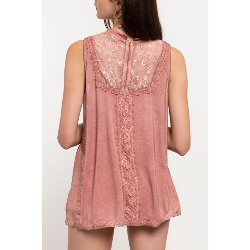 POL Terracotta Sleeveless High Neck Lace & Embroidered Rayon Top - Picture 5 of 8